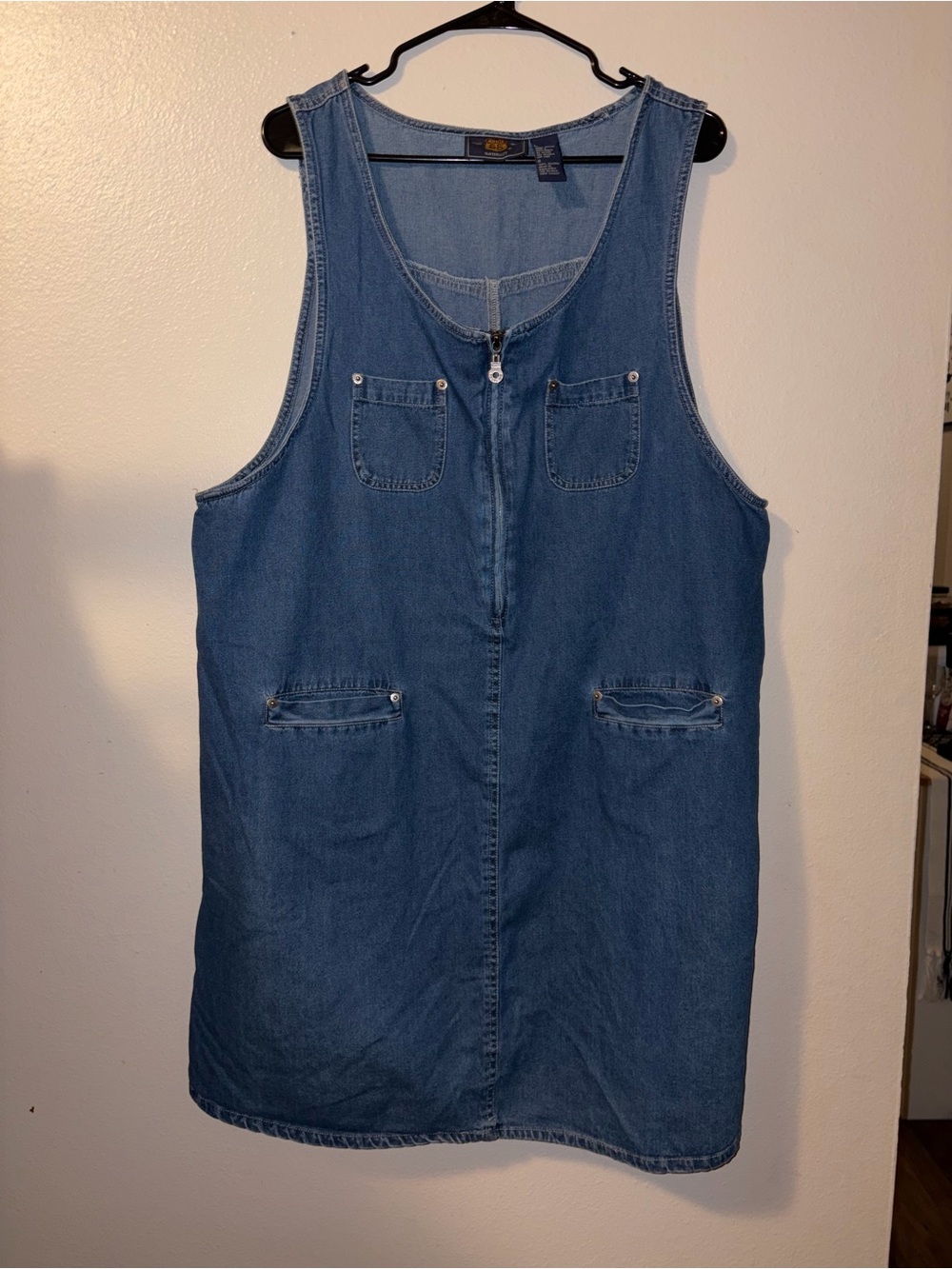 Route 66 Blue Denim Sleeveless Zip-Front Maternity dress